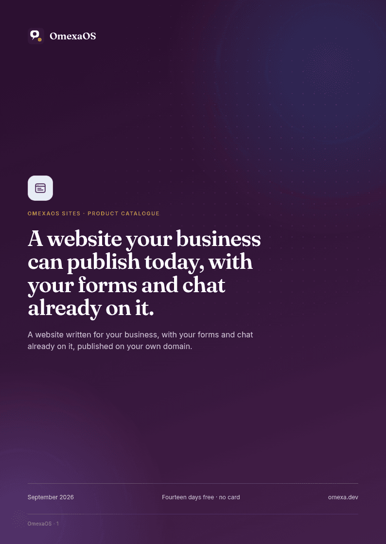 The cover of the OmexaOS Sites catalogue